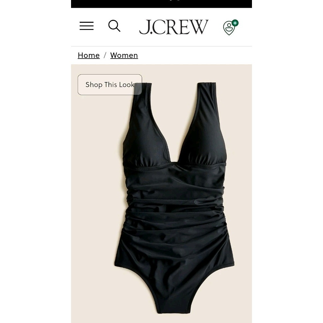 J.Crew Womens Plus Size 18 Ruched V-Neck One Piece Swimsuit Black Nwt